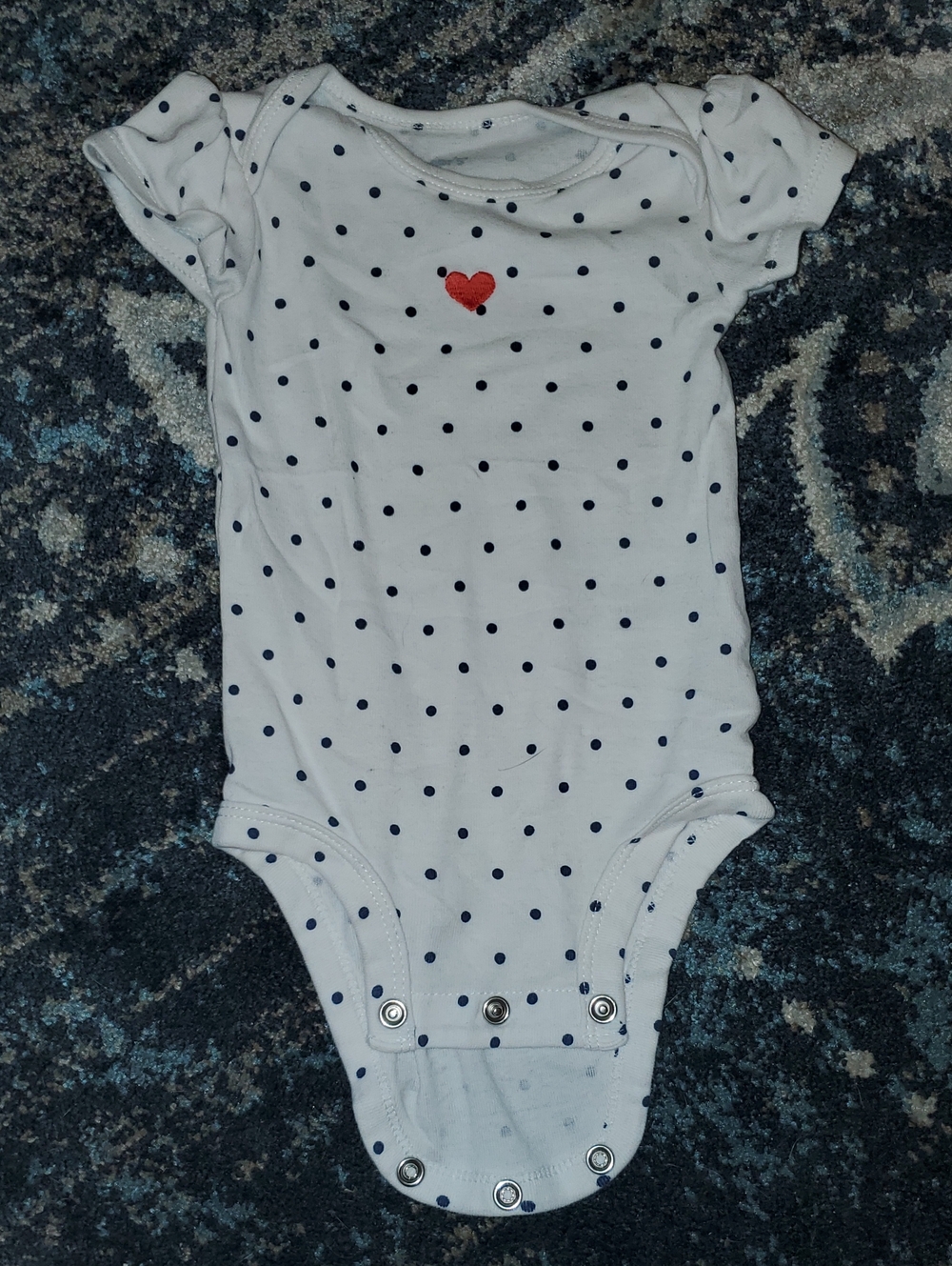Carter's White Polka Dot One-Piece with Navy Dots and Red Heart